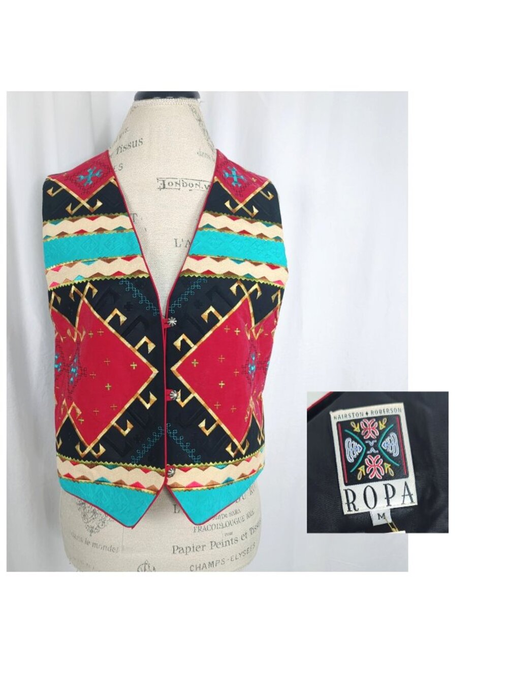 Vintage Western Vest Medium Hairston Roberson Ropa Deadstock